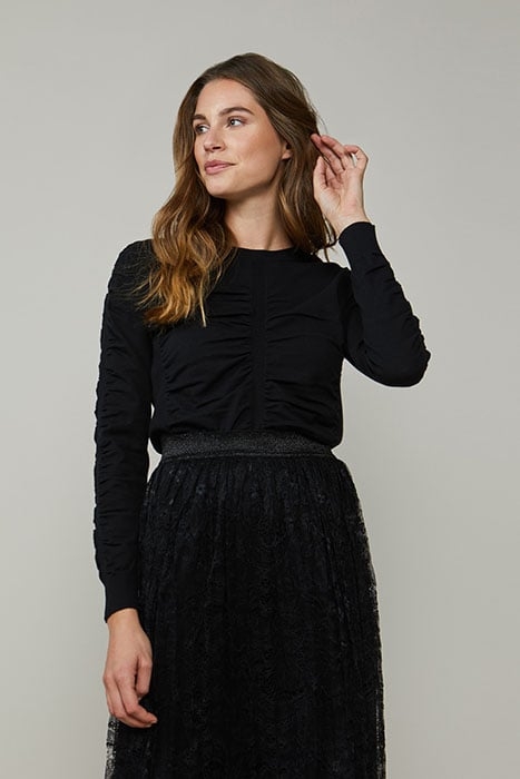 SWEATER WITH GATHERING COTTON ELASTANE KNIT BLACK 2