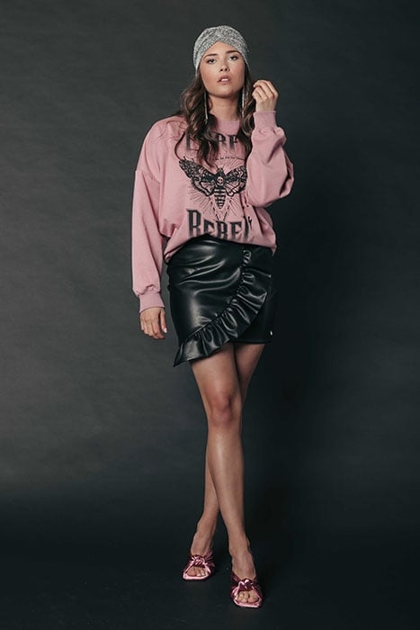 YOLENE PU MINI RUFFLE SKIRT BLACK 1