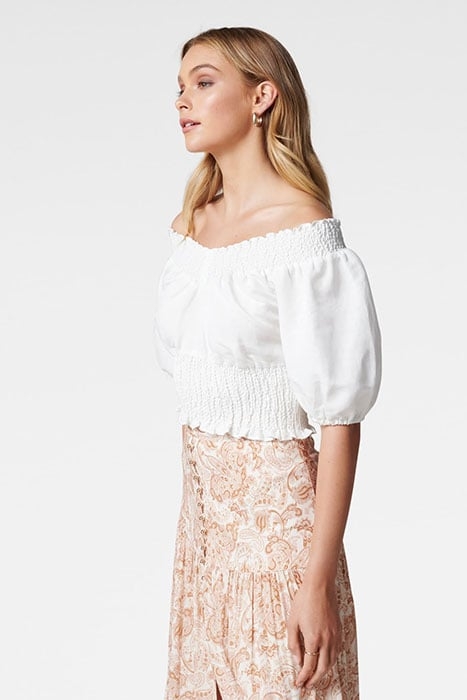 SIENNA SHIRRED BARDOT TOP PORCELAIN PORCELAIN 3