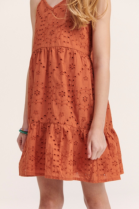 GIRLS JAKARTA DRESS BRODERIE ANGLAISE SPICE ROUTE BROWN 5
