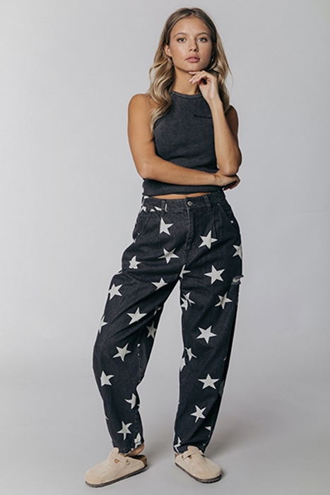 JULIA ACID WASH STAR MOMFIT PANTS GREY 1