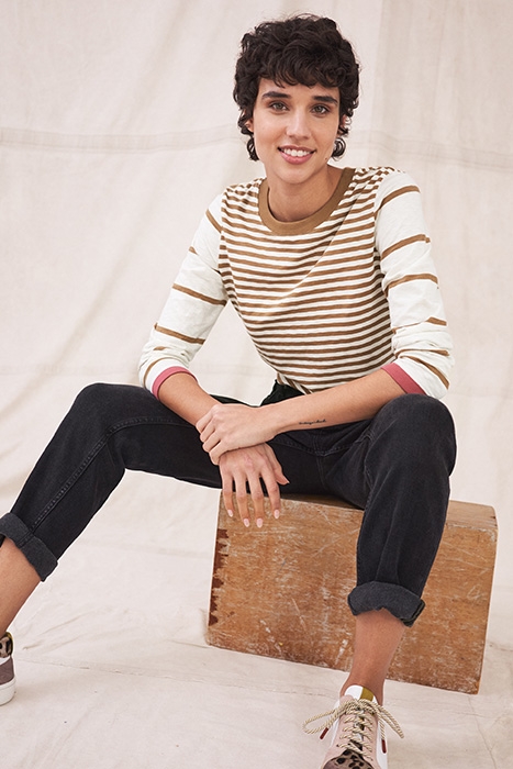 CASSIE STRIPE TEE BROWN MULTI 4