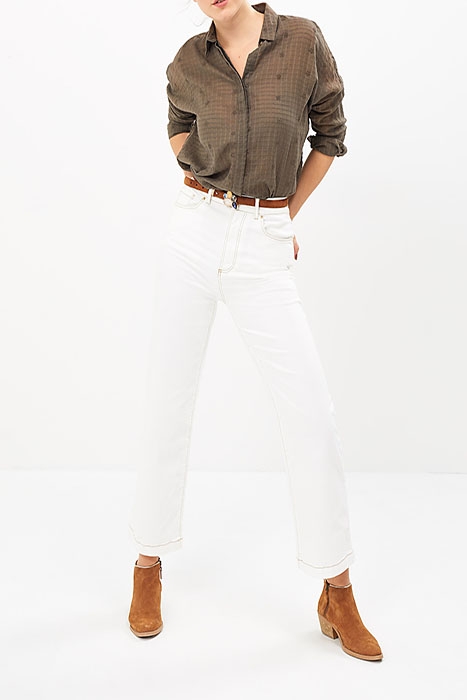 ECRU FLARED JEANS WITH CAMEL TOPSTITCHING OFF-WHITE 4