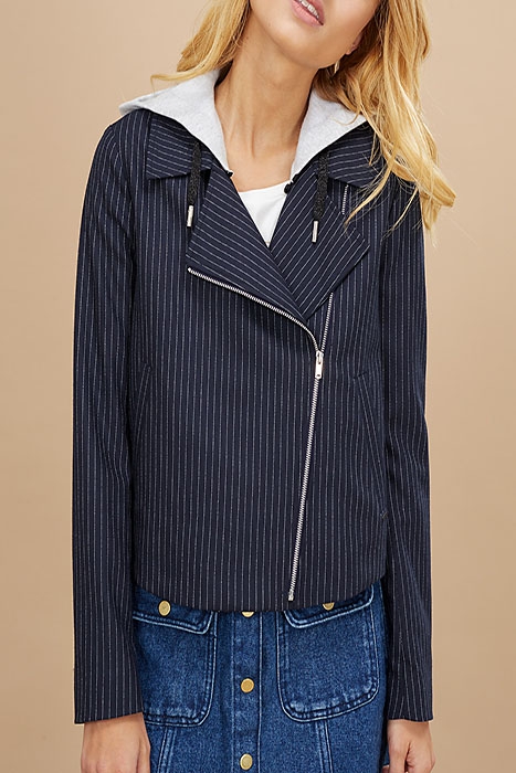 NAVY PINSTRIPE HOODED JACKET NAVY 3