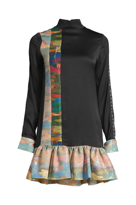 WOMEN'S LOOSE FIT VOLANT HEM MINI DRESS BLACK 6