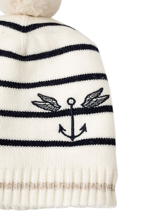 BABY GIRLS’ NAVY BEANIE WITH OFF-WHITE STRIPES 5