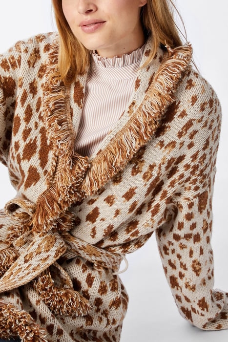 CARDIGAN BELTED WITH FRINGES BEIGE 4