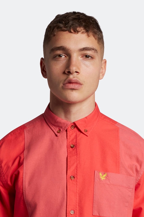 OVERDYED PANELLED OXFORD SHIRT FIRE RED 4
