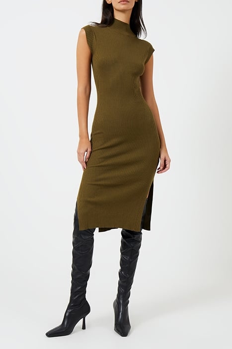 RIB FUNNEL SLV LESS DRESS M KHAKI 3