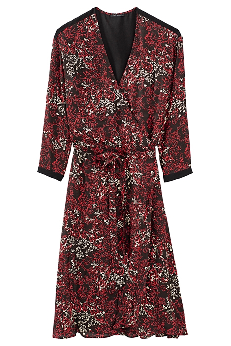WOMEN’S FLORAL PRINT WRAP DRESS WITH BLACK BIAS BLACK 1