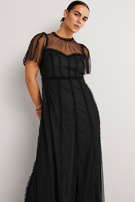 TULLE MAXI RUFFLE PARTY DRESS BLK 3