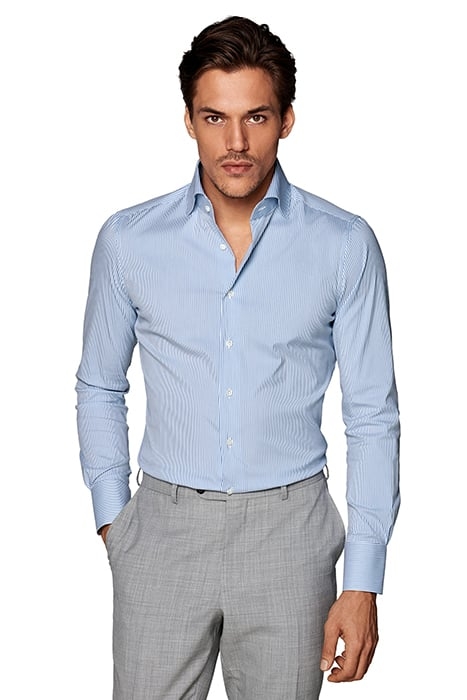 Mid Blue Striped Extra Slim Fit Shirt 1