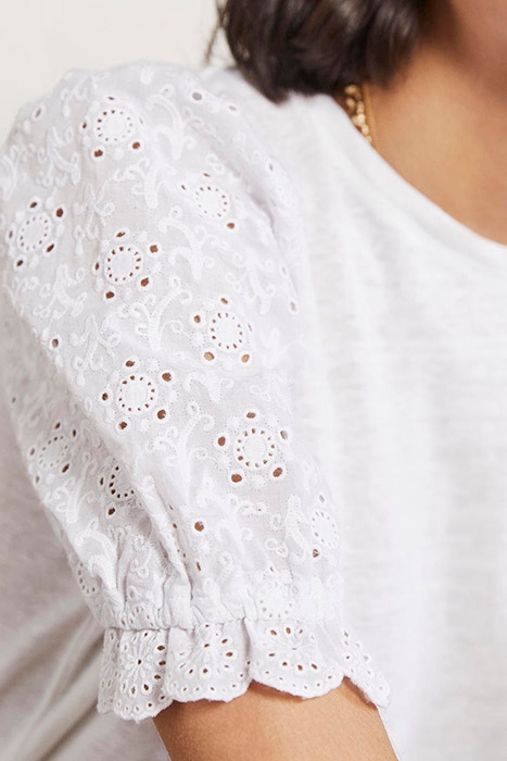 BRODERIE SLEEVE LINEN T-SHIRT WHT 3