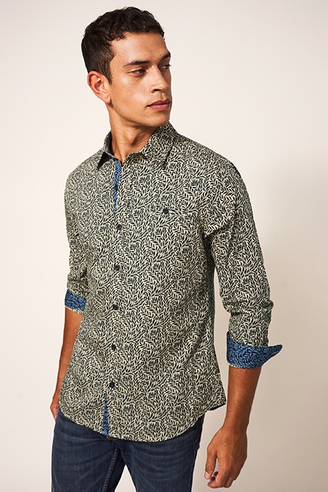 LEAF PRINTED SHIRT DARK GREEN 2