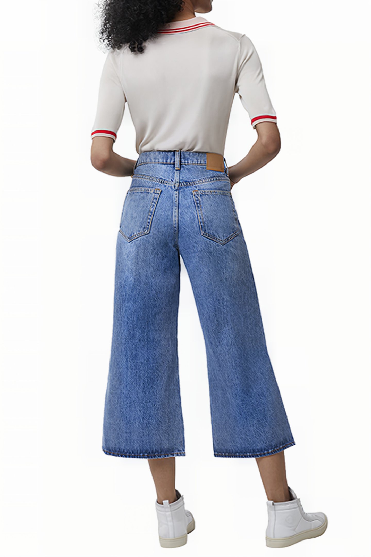 PIPPER DENIM CROPPED WIDE JEAN TROUSERS MID BLUE 3