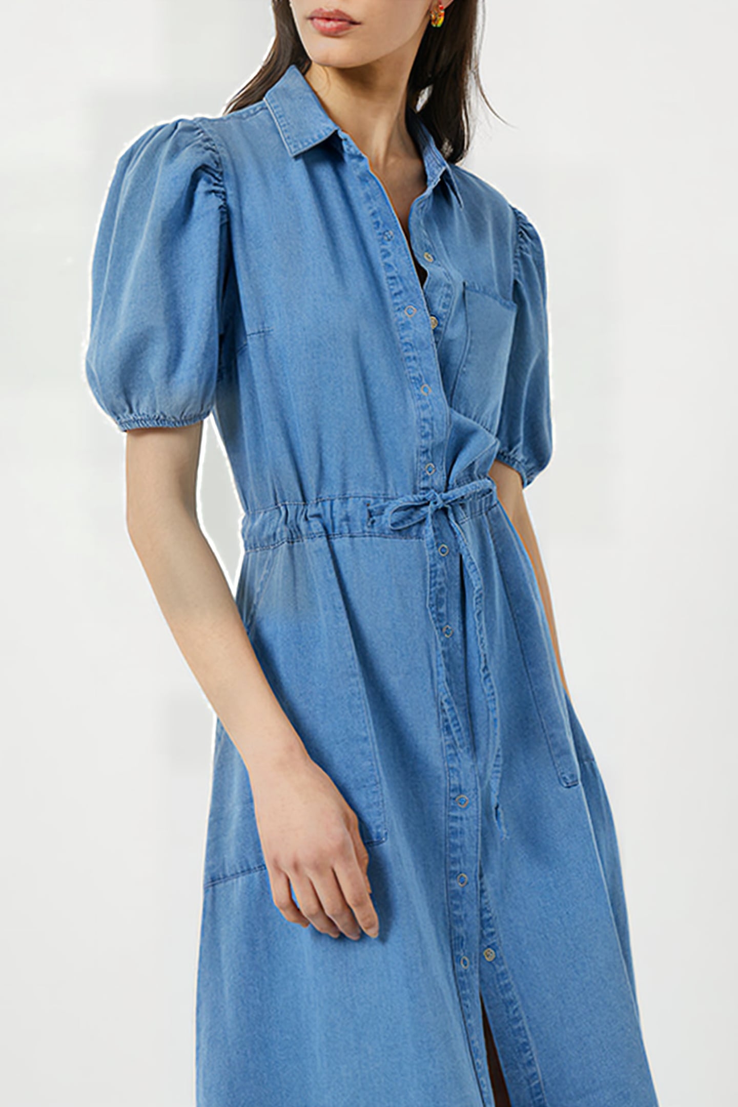 ZAVES CHAMB PUFF SLV SHIRT DRS MEDIUM BLUE 5