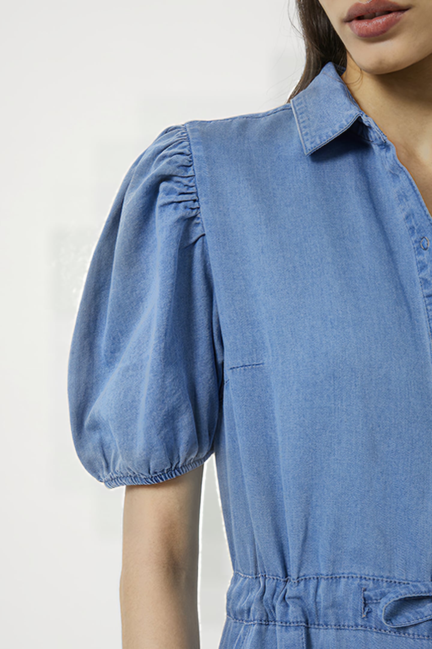 ZAVES CHAMB PUFF SLV SHIRT DRS MEDIUM BLUE 6