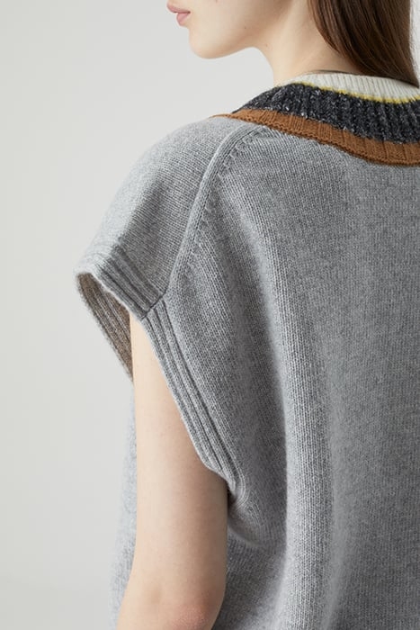 V VEST WITH STRIPED NECK KNITS GREY HEATHER MELANGE 5