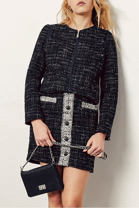 BLACK & WHITE TWEED SHORT SKIRT, BUTTONS ON FRONT 1