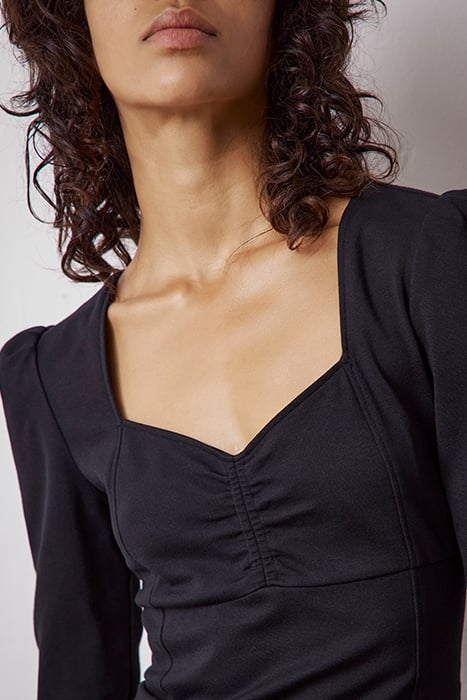 BLACK 3/4 SLEEVE SHORT DRESS WITH SQUARE NECKLINE 5