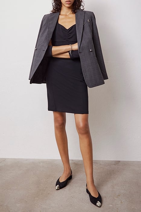 BLACK 3/4 SLEEVE SHORT DRESS WITH SQUARE NECKLINE 3