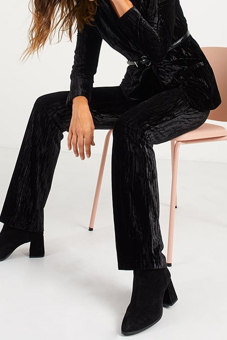 BLACK TEXTURED PANNE VELVET WIDE TROUSERS 5