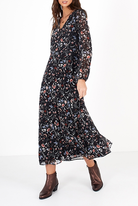 BLACK INDIAN FLOWER PRINT LONG DRESS 4
