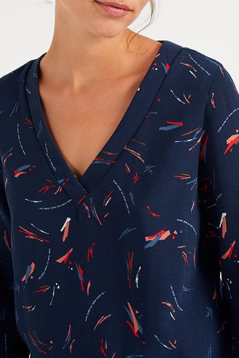 NAVY DRESS WITH ARTY PENCILLED PRINT 3