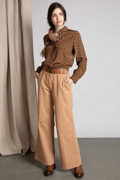 RUFFLE COLLAR LS SHIRT BROWN 2