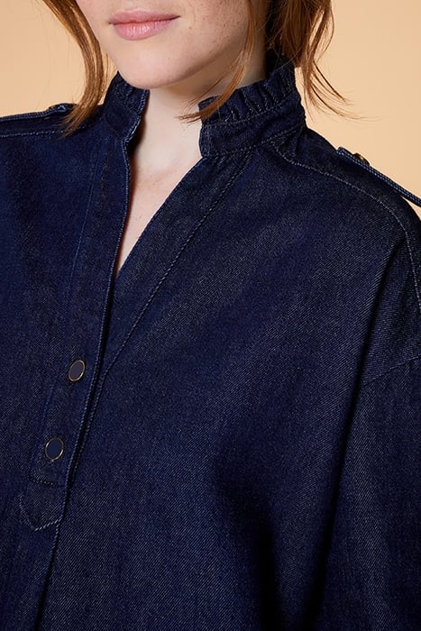 RUSH - RAW DENIM DRESS WITH RUCHED COLLAR NAVY 4