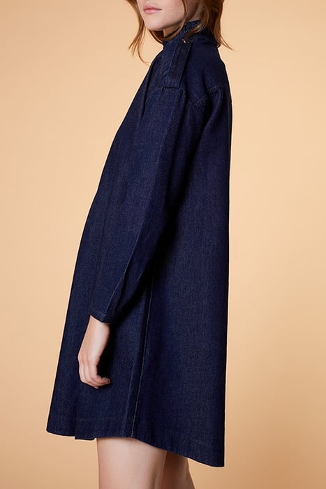 RUSH - RAW DENIM DRESS WITH RUCHED COLLAR NAVY 3