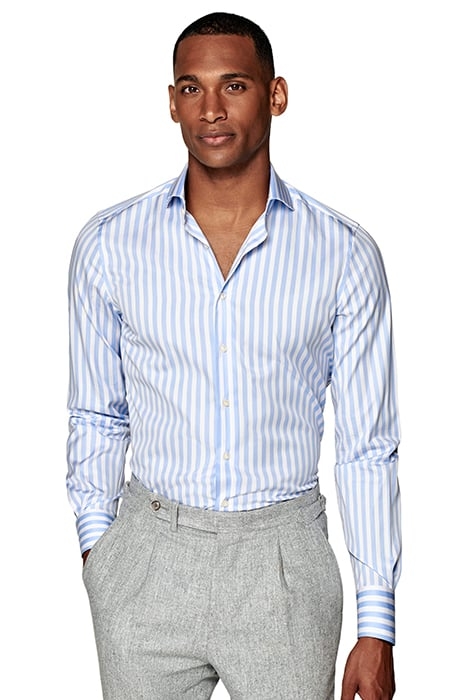LIGHT BLUE STRIPED TWILL EXTRA SLIM FIT SHIRT 1