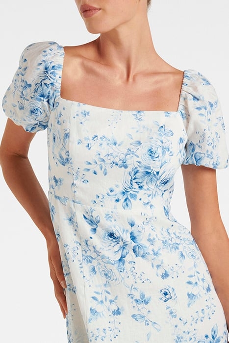 CARSON LINEN SQUARE NECK MIDI DRESS BLUE VICTORIA FLORAL 4