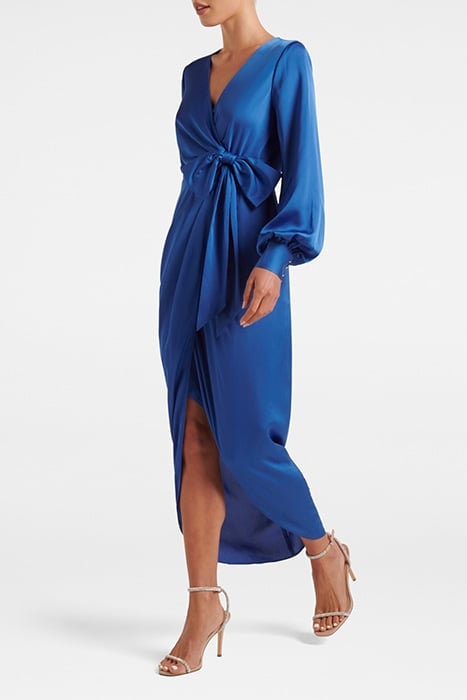 MIRELLA WRAP SATIN MIDI DRESS BLUE ATMOSPHERE 3