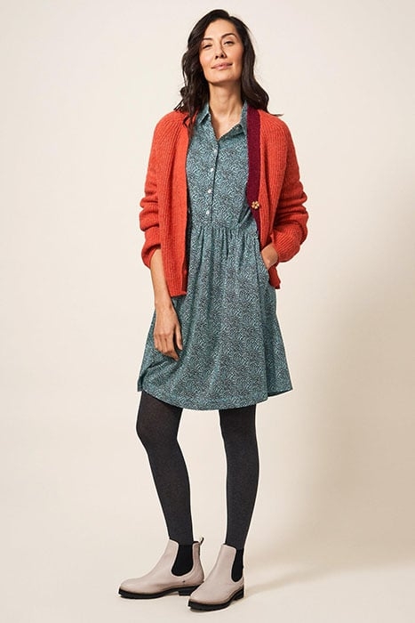 EVERLY JERSEY SHIRT DRESS TEAL MULTI 3