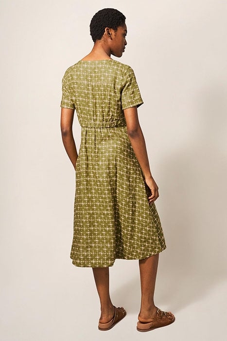 IVY LINEN MIDI DRESS GREEN PRINT 2