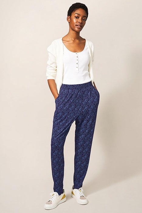 MAISON ECO VERO JERSEY TROUSER NAVY PRINT 1