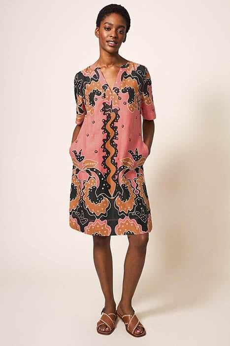 JUNE LINEN SHIFT DRESS PLUM MULTI 1