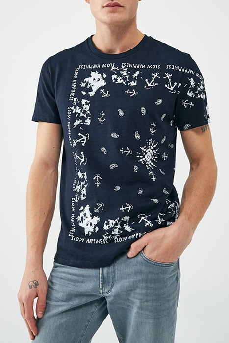 MEN'S NAVY BANDANA MOTIF T-SHIRT 1