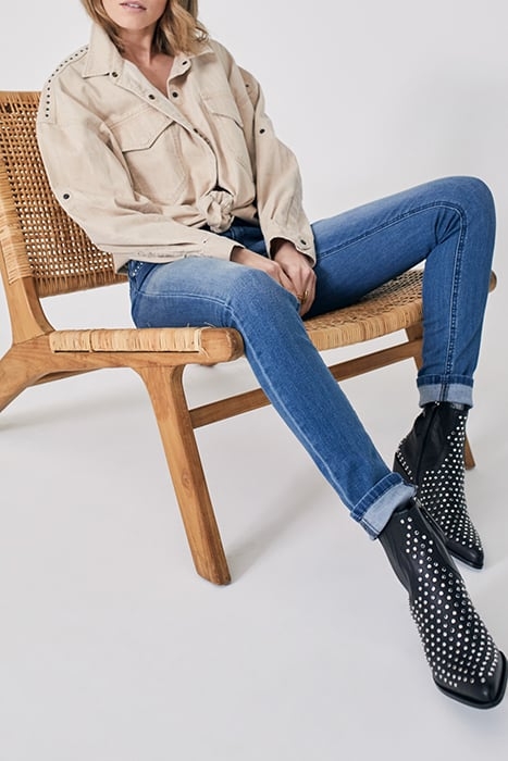 BLUE COTTON SCULPT-UP MID-HIGH WAIST SLIM JEANS 4