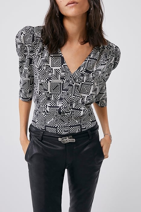 BLACK AND WHITE OPTIC CHECKERBOARD PRINT BLOUSE 1