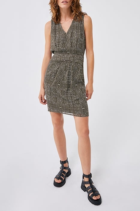 KHAKI ETHNIC PRINT DRESS WITH CROSSOVER WAIST 3