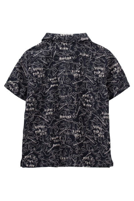BOYS’ NAVY LENZING™ ECOVERO™ VISCOSE SHIRT, LINE DRAWING PRI 2