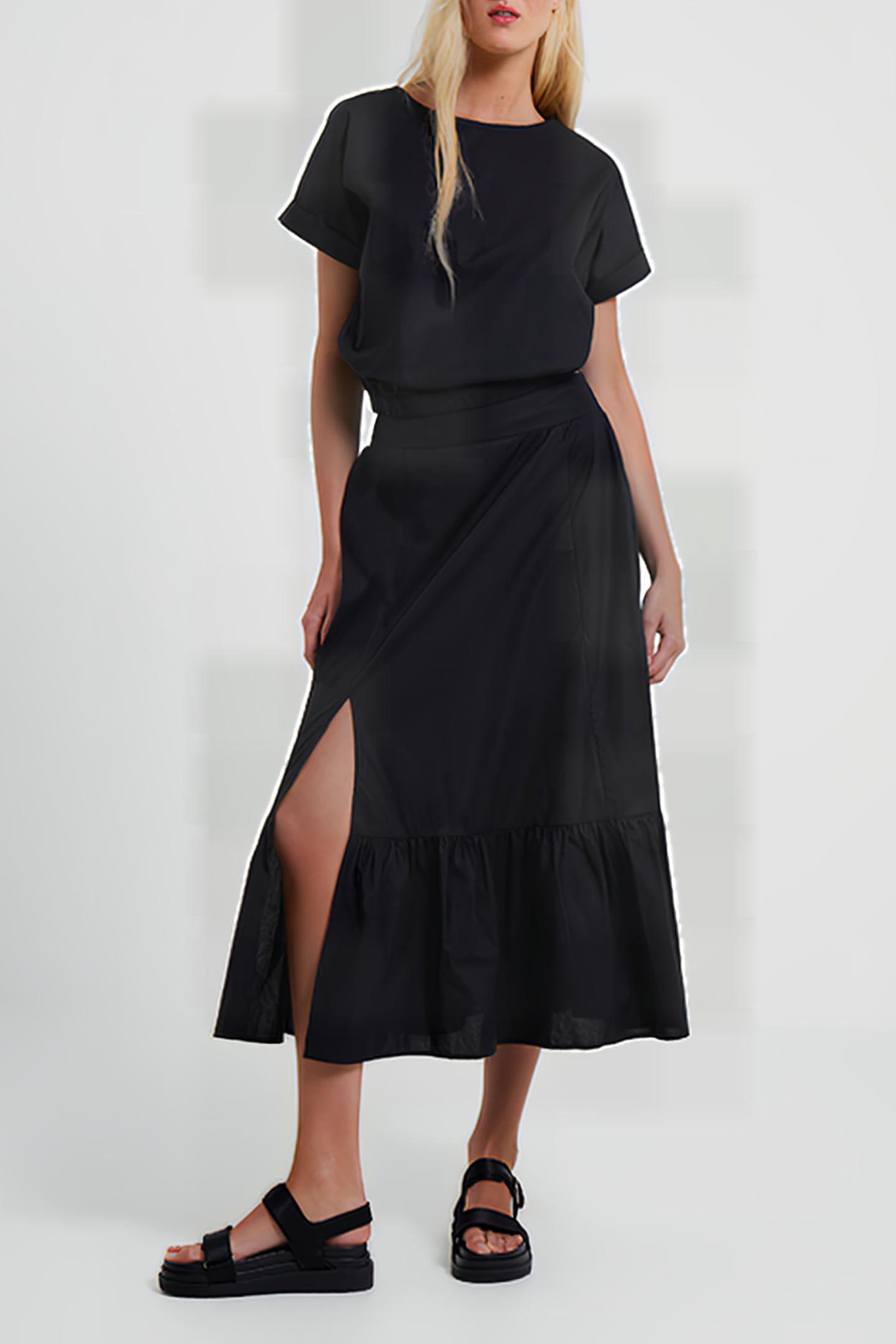 RHODES COTTON POPLIN KEYHOLE T-SHIRT BLACK 2