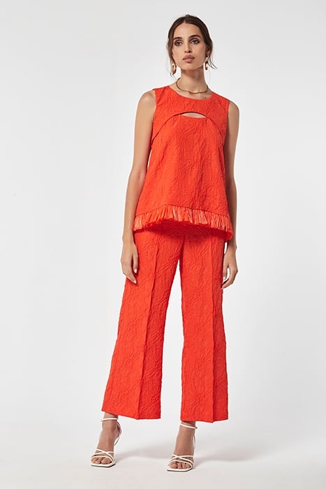 TEXTURED FABRIC JACQUARD CARAU TOP RED ORANGE 2