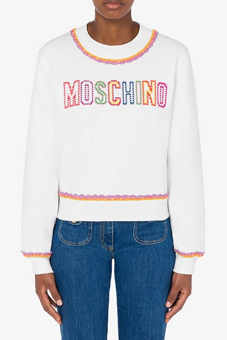 ORGANIC COTTON SWEATSHIRT WITH CROCHET DETAILS WHITE 1