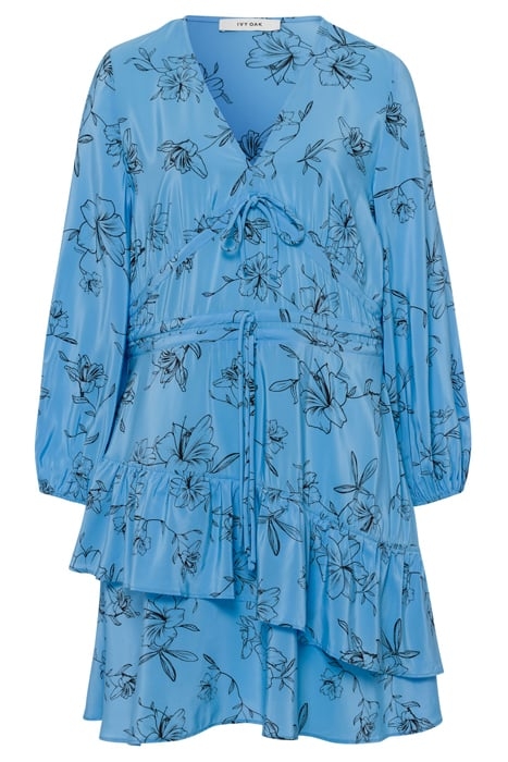 NIA MINI LENGTH RUFFLE DRESS FLOWER SUMMER SKY 4