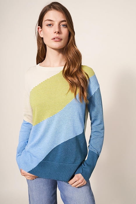 OLIVE ABSTRACT JUMPER BLUE 1