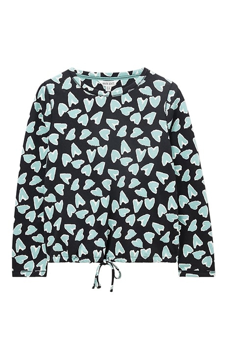 TARA TIE HEM TOP BLACK PRINTED 2