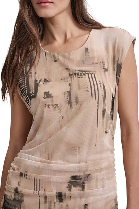 S/S PRINT MESH DRESS IVO/SNDLWD MLT 5